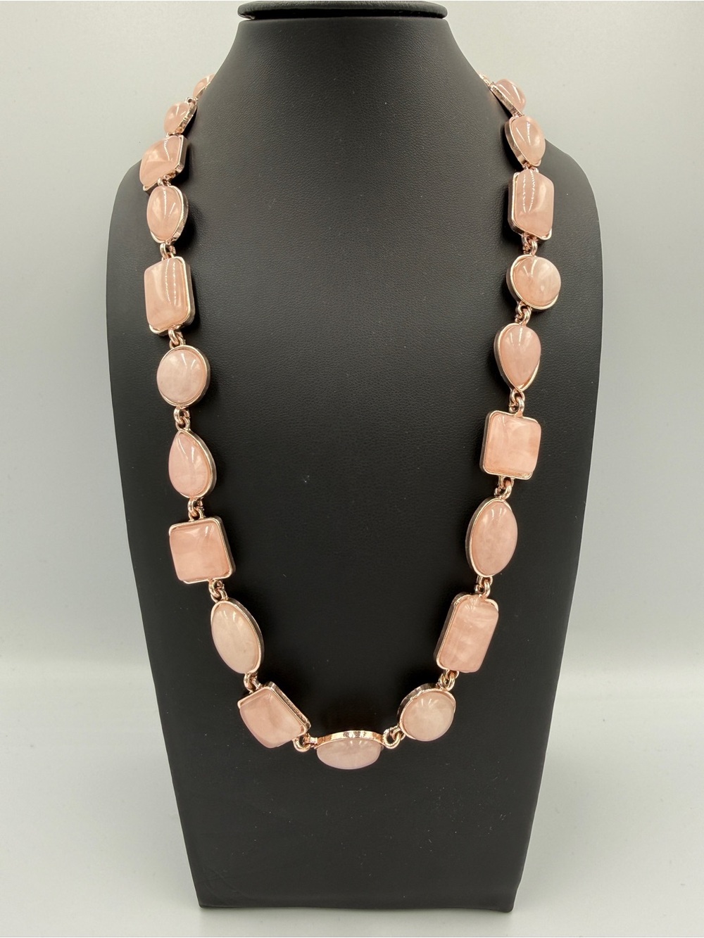 Blush Pink Geometric Cabochon Gold Tone Statement Link Necklace